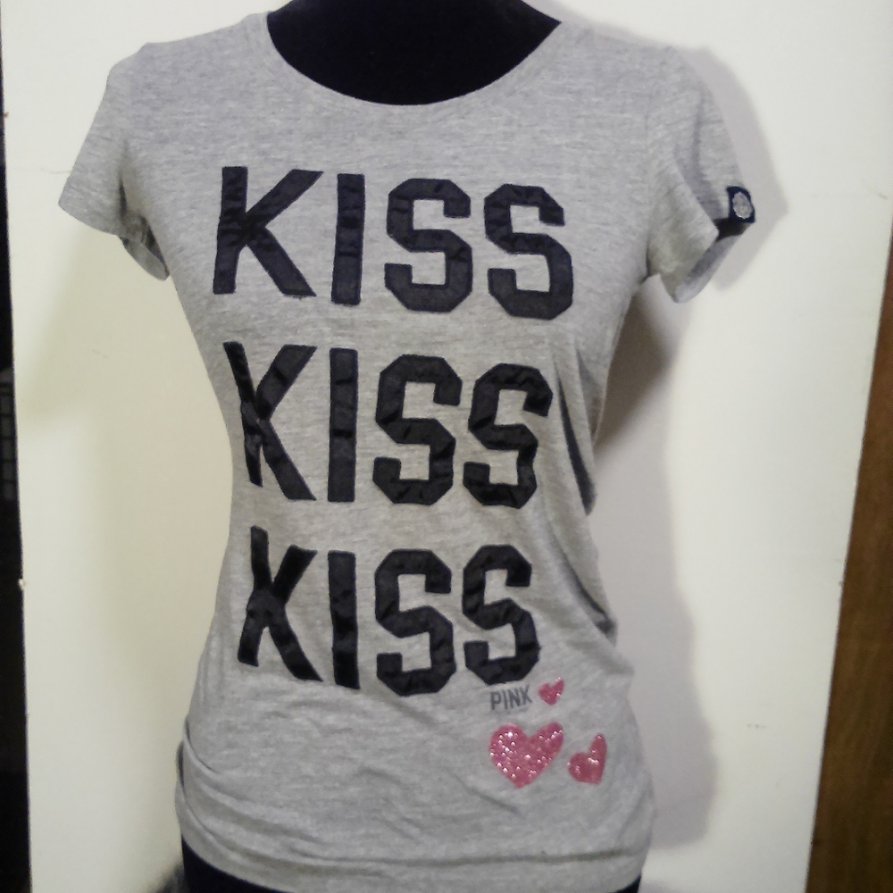 Pink, size small, gray tee